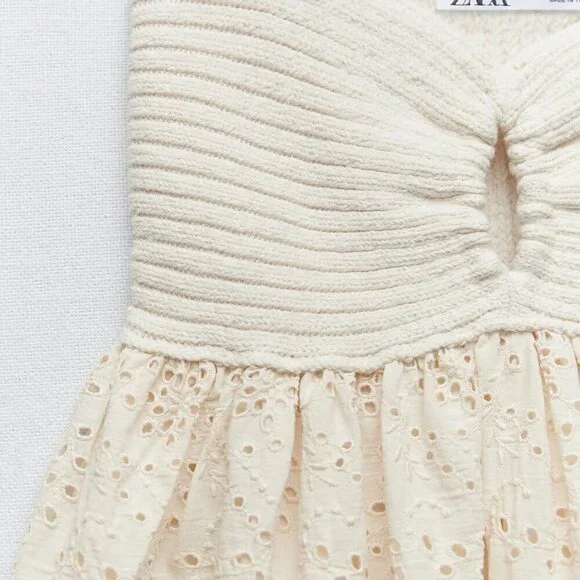 ZARA COMBINATION EMBROIDERED KNIT DRESS - Picture 5 of 8